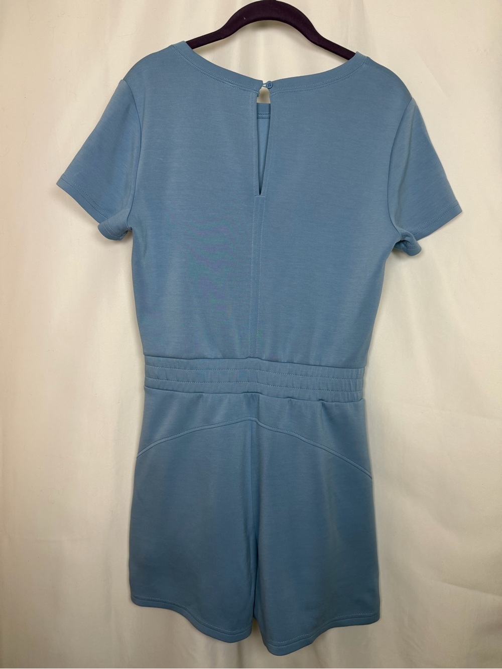 Dusty Blue Short Sleeve Drawstring Romper with Pockets – Small - Picture 7 of 9